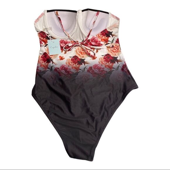 Vintage Rose Print Push Up Spaghetti Strap One Piece Swimsuit • NWT • Large - Picture 6 of 9